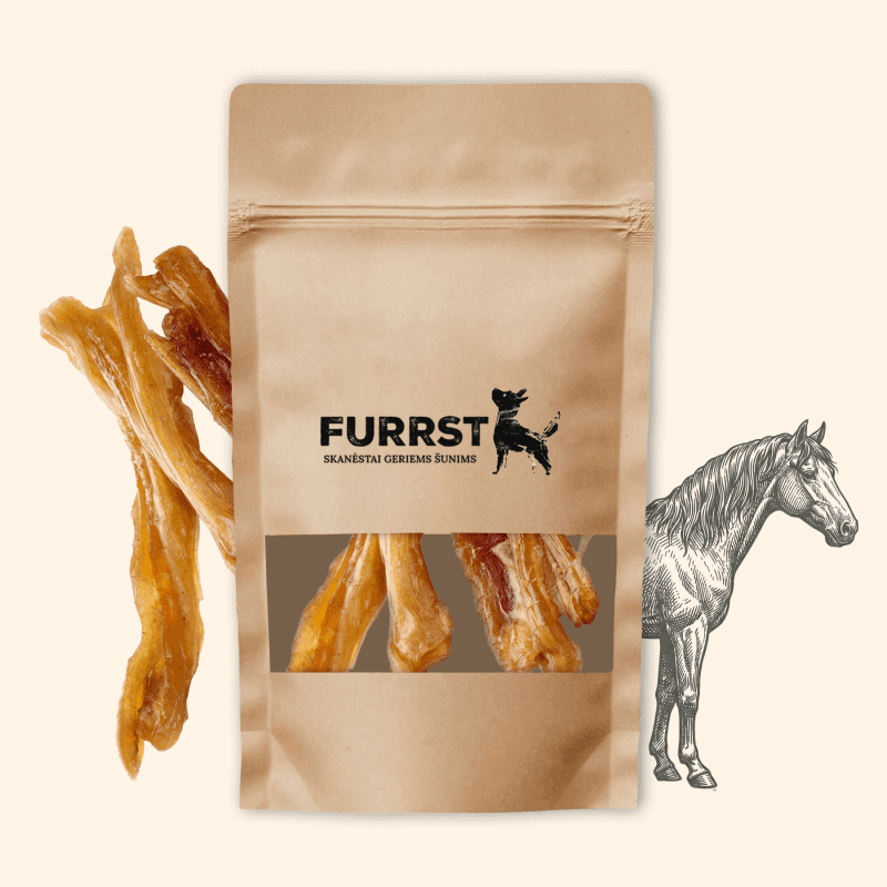 FURRST džiovintos arklienos Achilo sausgyslės šunims – hipoalerginis kramtalas, 100g