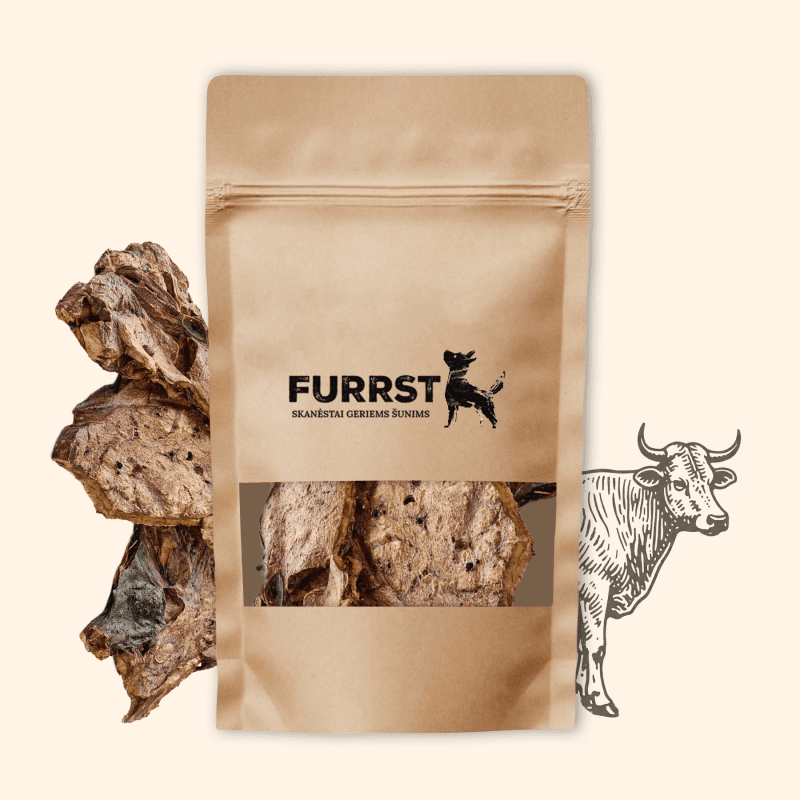 FURRST džiovintos jaučių plaučių juostelės šunims – natūralus kramtalas, 100g
