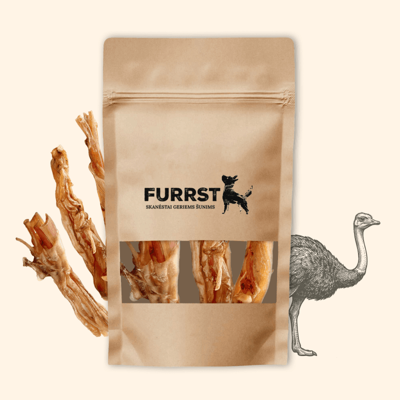 FURRST džiovintos strutienos sausgyslės – ypač liesas, hipoalerginis kramtalas, 100g