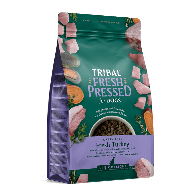 Šalto spaudimo maistas šunims senjorams ir dietiniams poreikiams su kalakutiena – Tribal Fresh Pressed Senior/Light Turkey