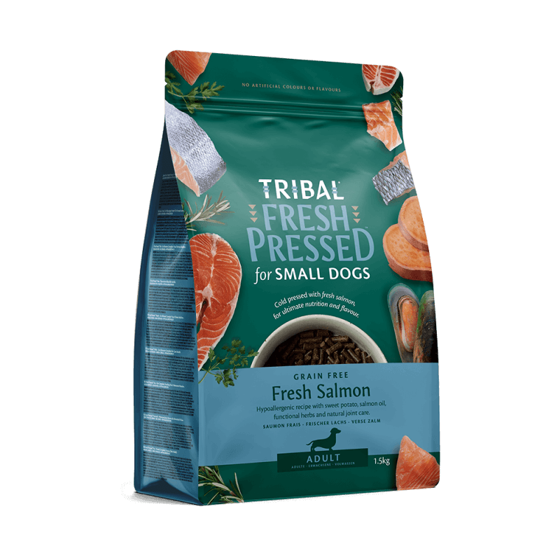 Šalto spaudimo mažų veislių suaugusių šunų maistas su lašiša – Tribal Fresh Pressed Adult Small Breed Salmon