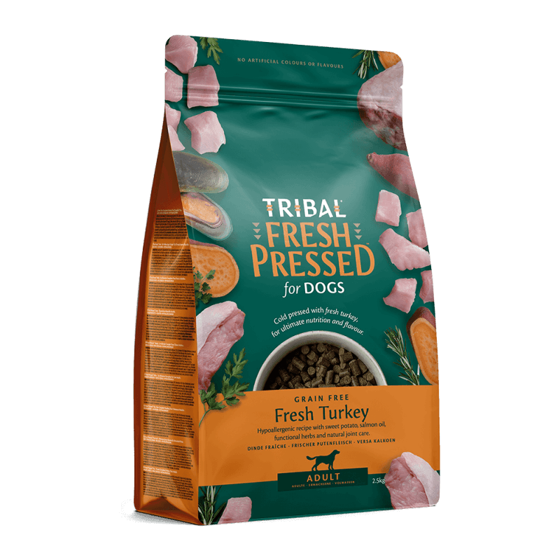 Šalto spaudimo suaugusių šunų maistas su kalakutiena – Tribal Fresh Pressed Adult Turkey