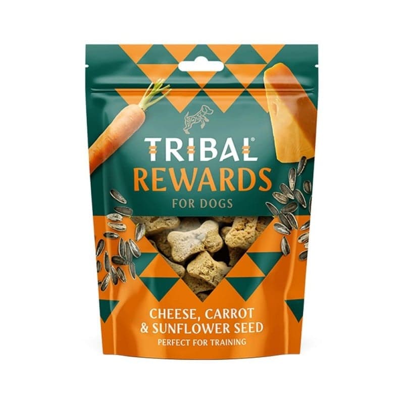 Sausainiai šunims su sūriu, morkomis ir saulėgrąžomis – Cheese, Carrot & Sunflower Seeds, 125 g – Tribal Rewards