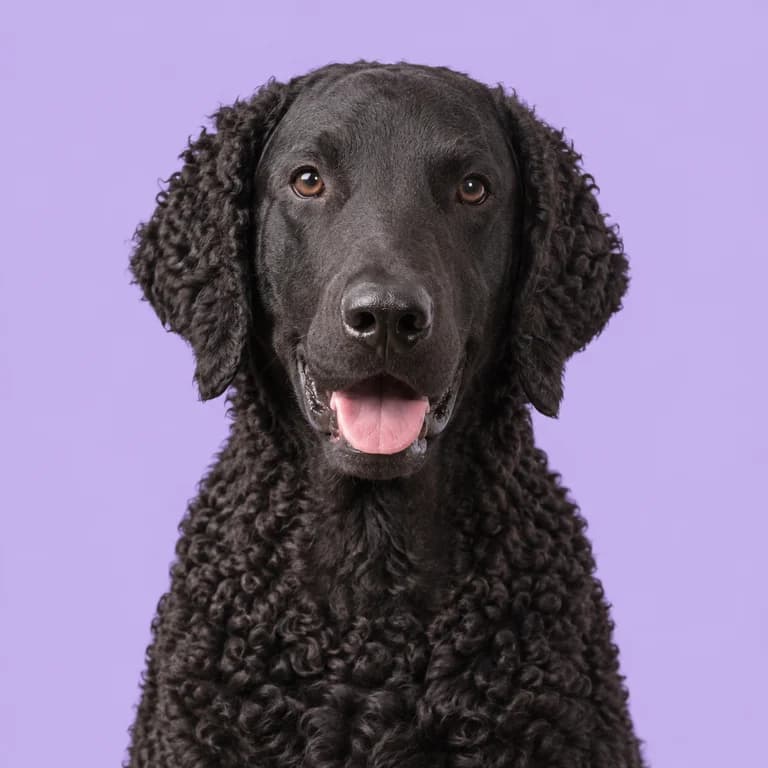 Curly-Coated Retriever, original AI-generated breed illustration